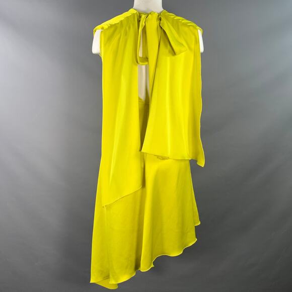 MSGM Size S Yellow Polyester Layered A-Line V-Neck Dress - Picture 3 of 10